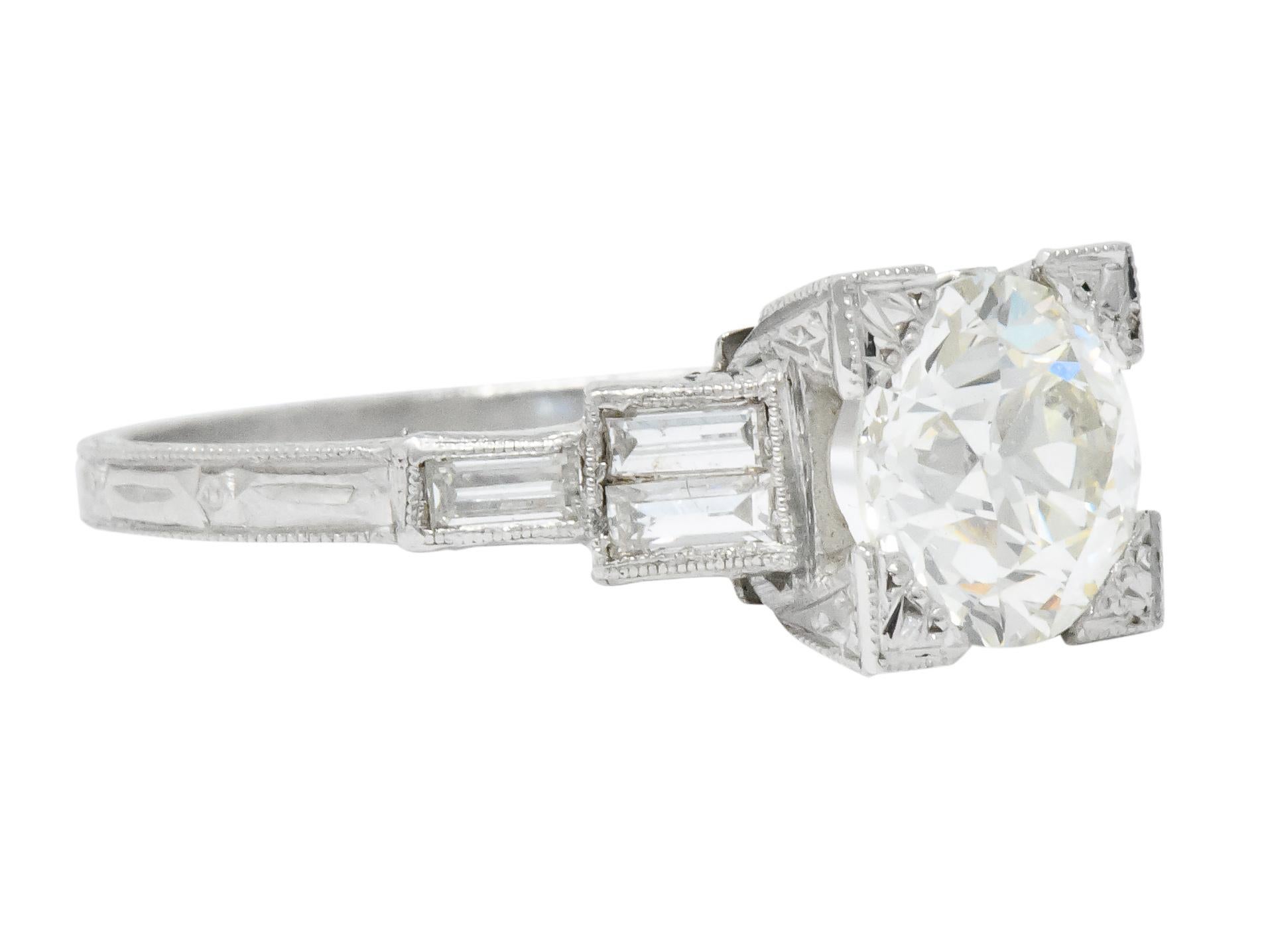 Art Deco 2.35 Carat Diamond Platinum Engagement Ring GIA In Excellent Condition In Philadelphia, PA