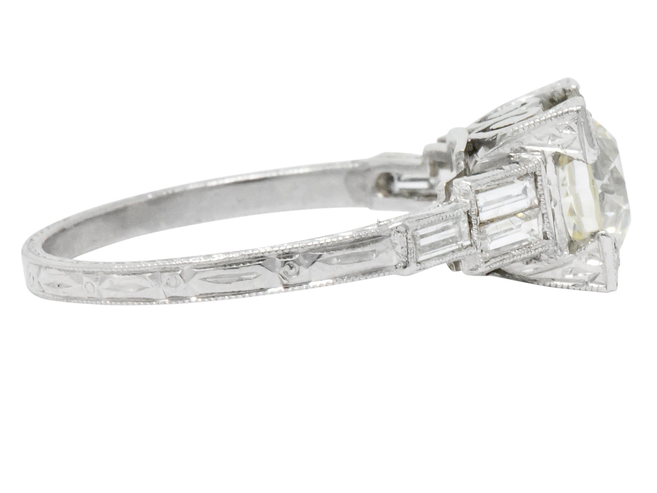 Women's or Men's Art Deco 2.35 Carat Diamond Platinum Engagement Ring GIA