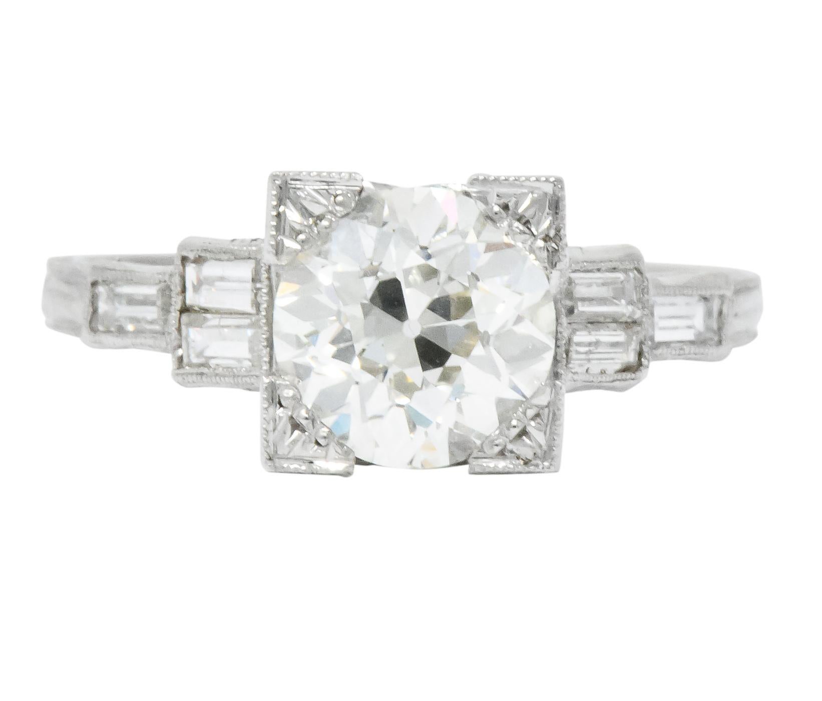 Art Deco 2.35 Carat Diamond Platinum Engagement Ring GIA 3