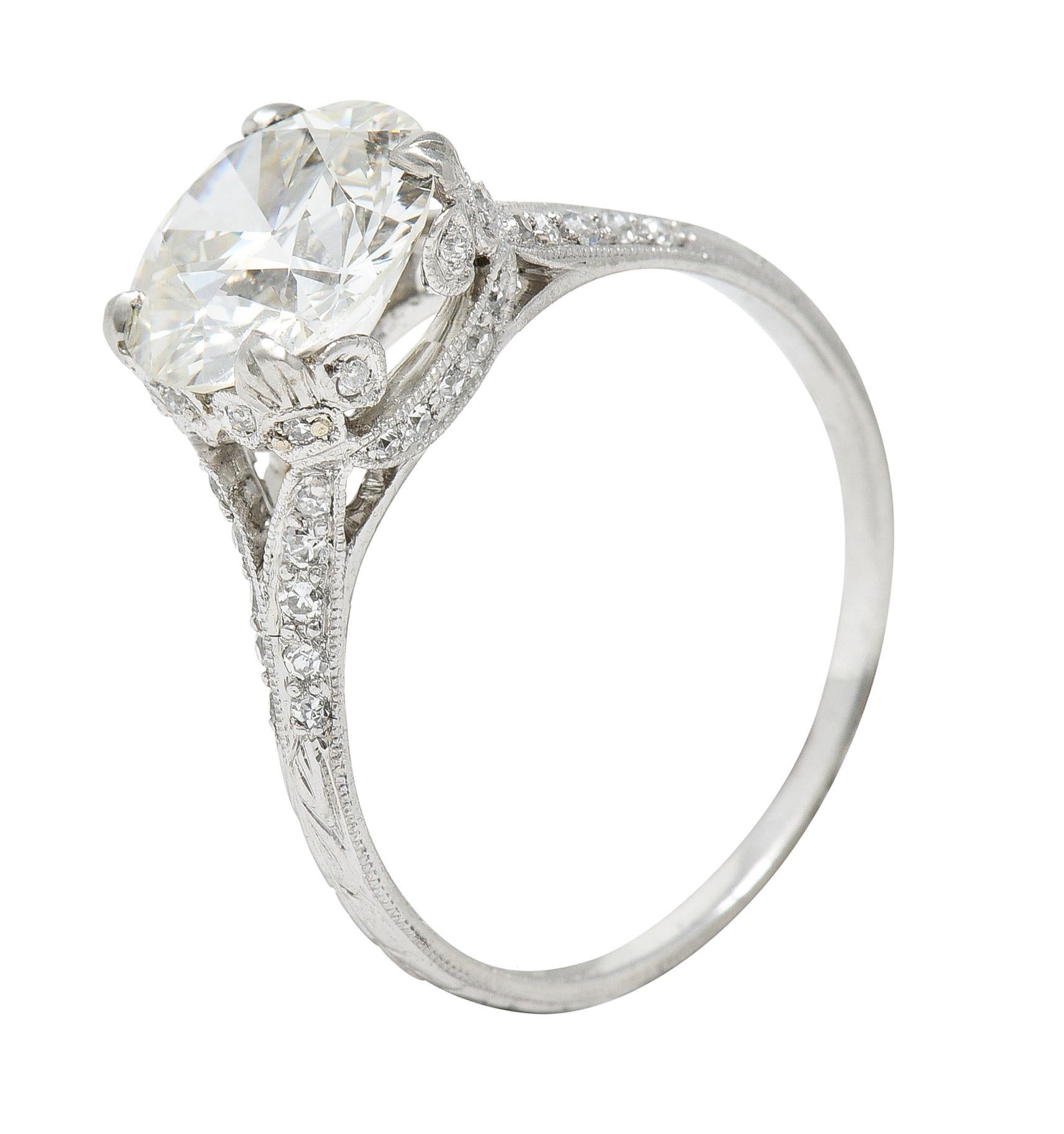 Art Deco 2.35 Carats Diamond Platinum Fleur-De-Lis Engagement Ring GIA 3