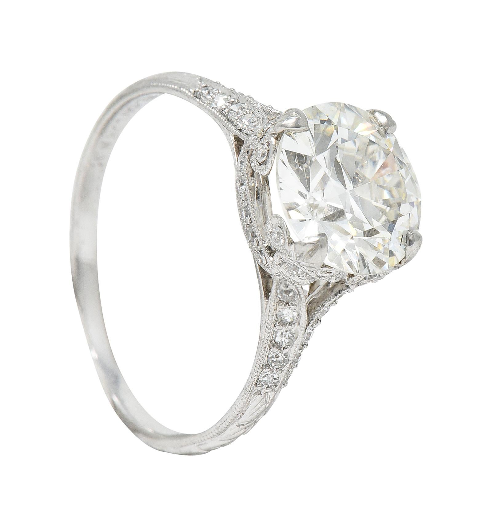 Art Deco 2.35 Carats Diamond Platinum Fleur-De-Lis Engagement Ring GIA 4