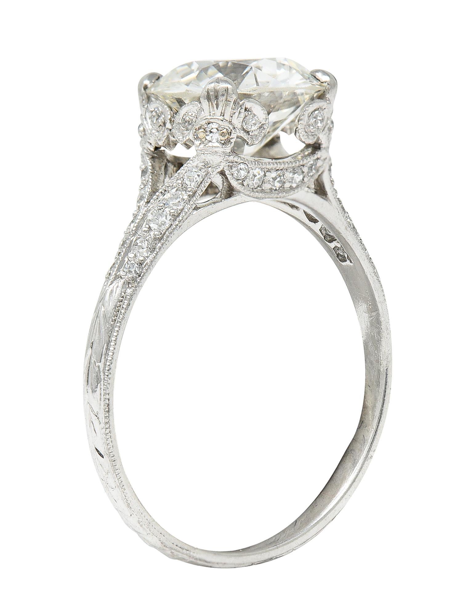 Art Deco 2.35 Carats Diamond Platinum Fleur-De-Lis Engagement Ring GIA 1