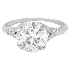 Art Deco 2.35 Carats Diamond Platinum Fleur-De-Lis Engagement Ring GIA