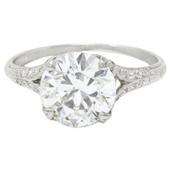 Art Deco 2,35 Karat Diamant Platin Fleur-De-Lis Verlobungsring GIA