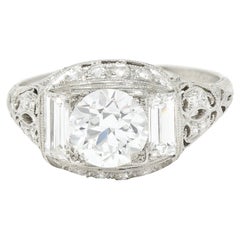 Art Deco 2.35 Carats Old European Cut Diamond Platinum Milgrain Engagement Ring