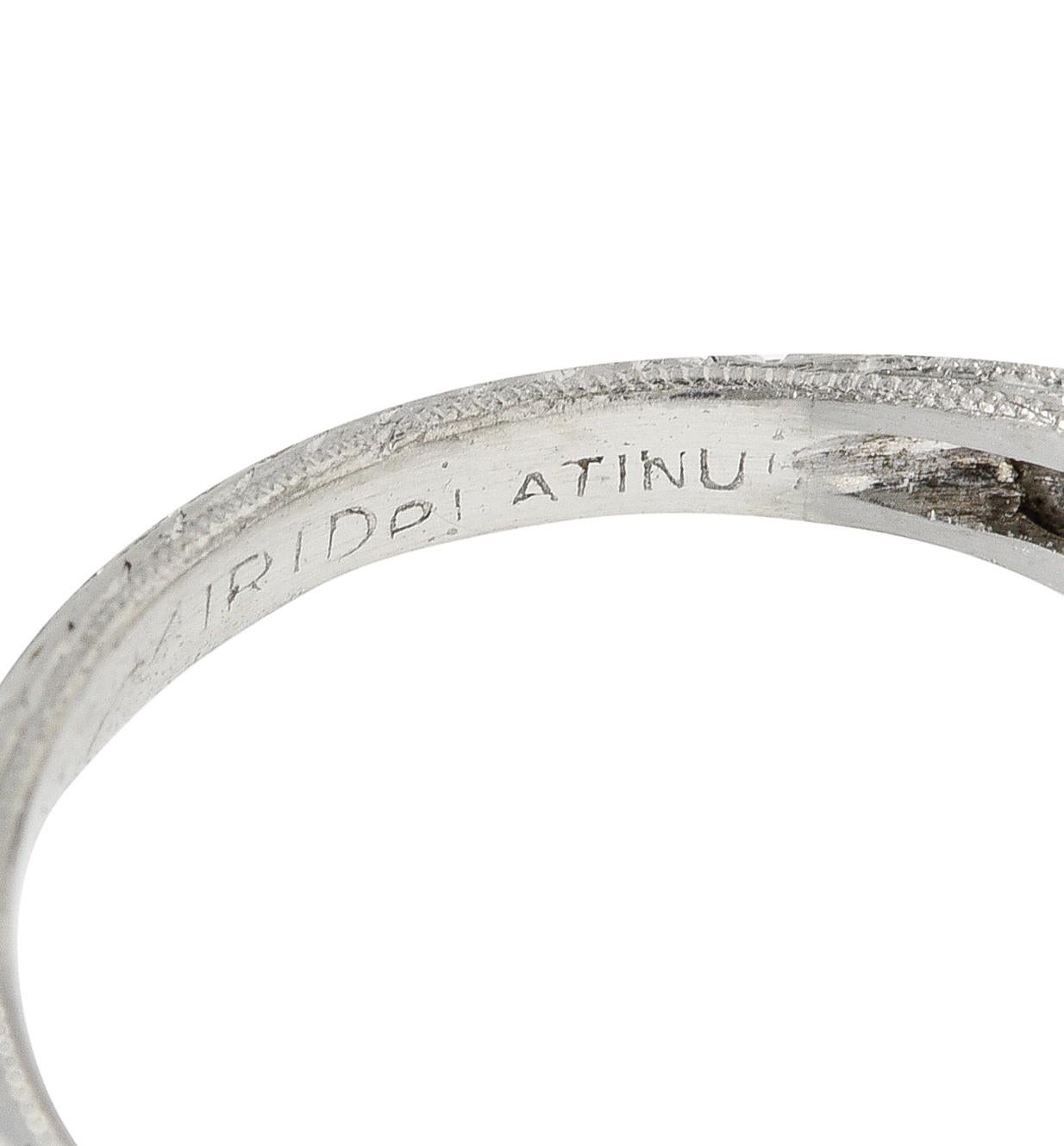 Art Deco 2.35 CTW Diamond Sapphire Platinum Foliate Quatrefoil Engagement Ring For Sale 3