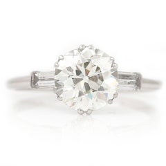 Art Deco 2.35ct Old European and Baguette Cut Diamond Engagement Ring Circa 1946