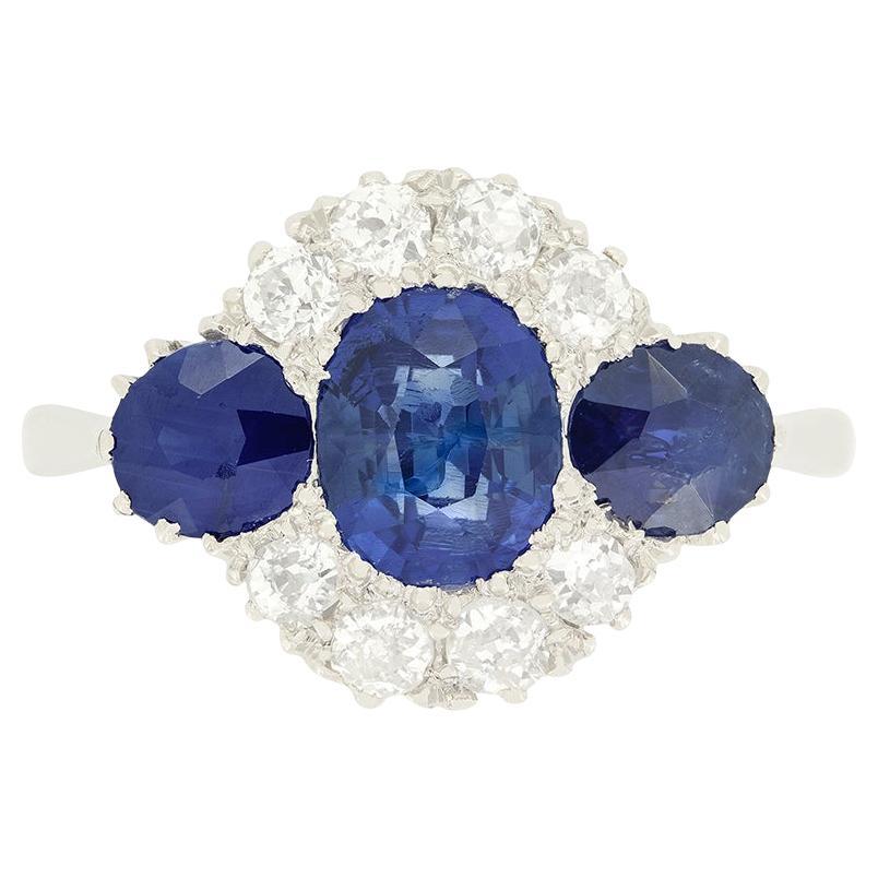 Art-déco-Cluster-Ring mit 2,35 Karat Saphir und Diamant, ca. 1920er Jahre