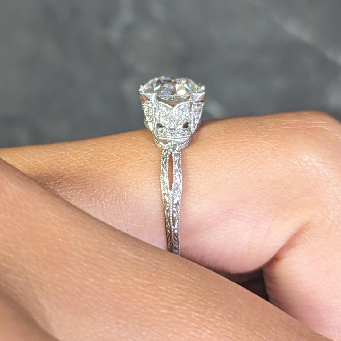 Art Deco 2.36 CTW Old European Diamond Platinum Wheat Vintage Engagement Ring For Sale 9