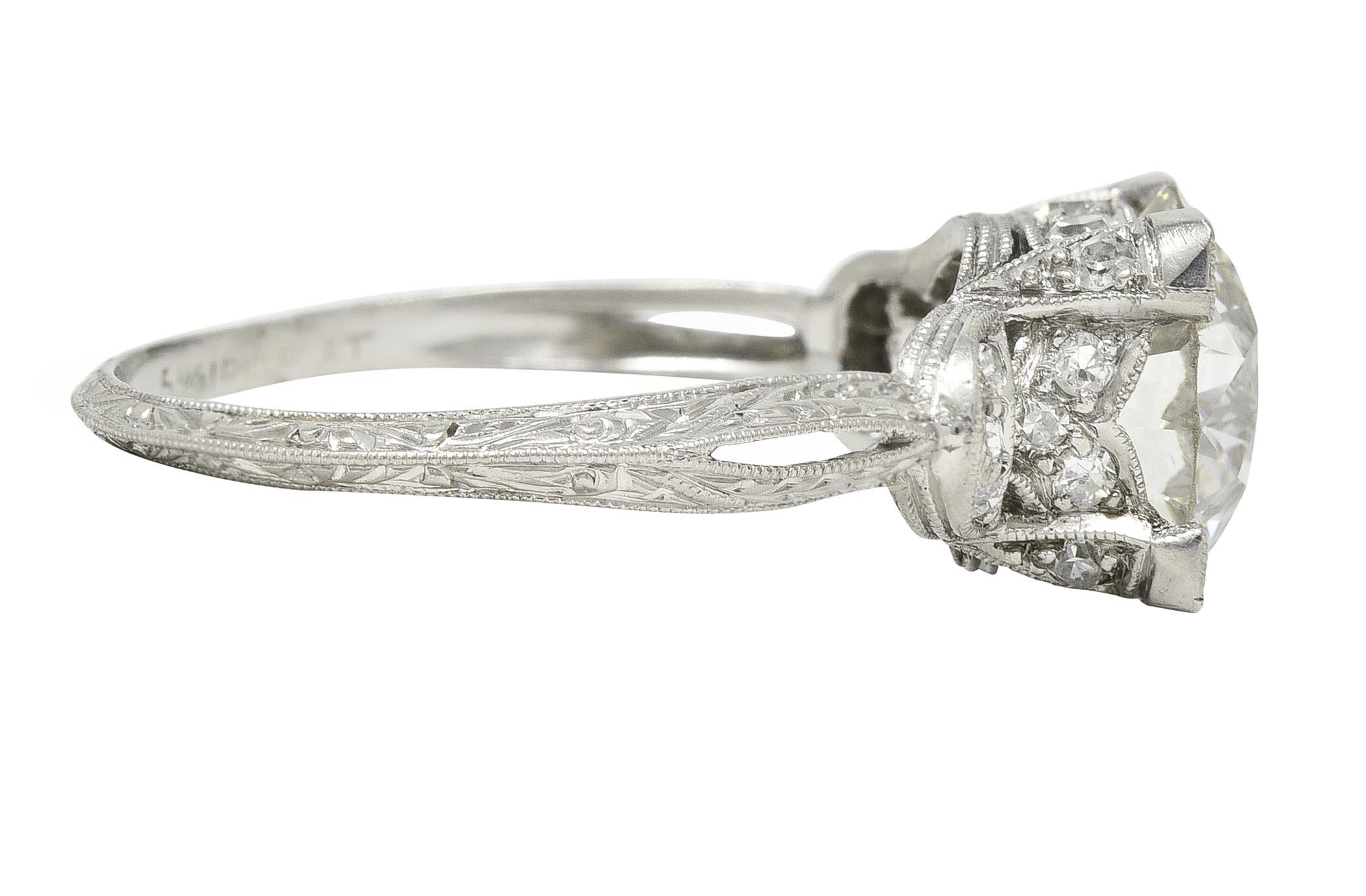 Old European Cut Art Deco 2.36 CTW Old European Diamond Platinum Wheat Vintage Engagement Ring For Sale