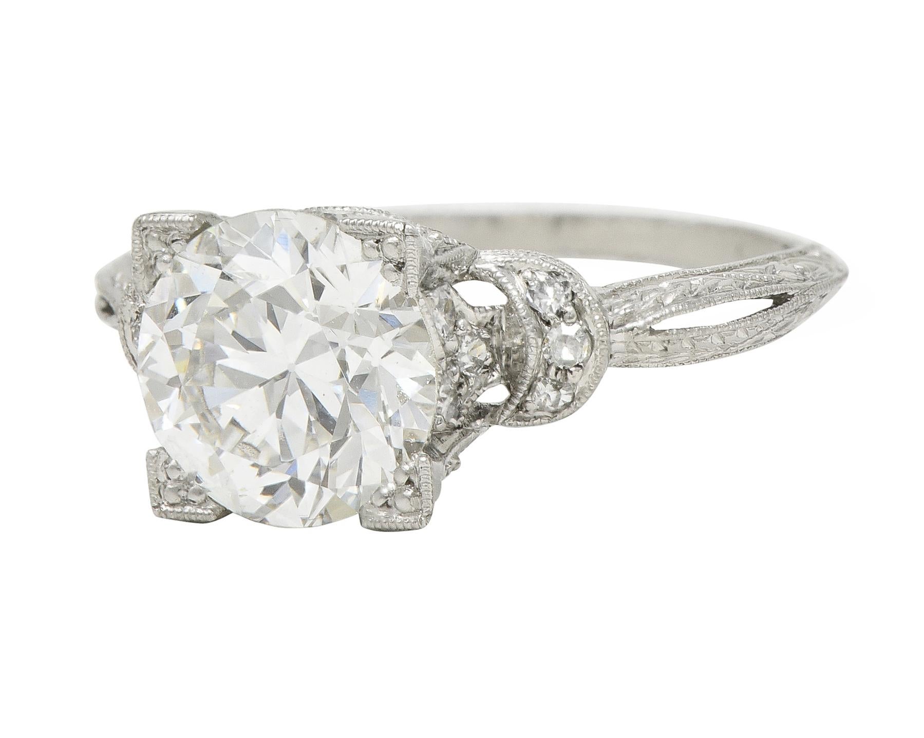 Women's or Men's Art Deco 2.36 CTW Old European Diamond Platinum Wheat Vintage Engagement Ring For Sale