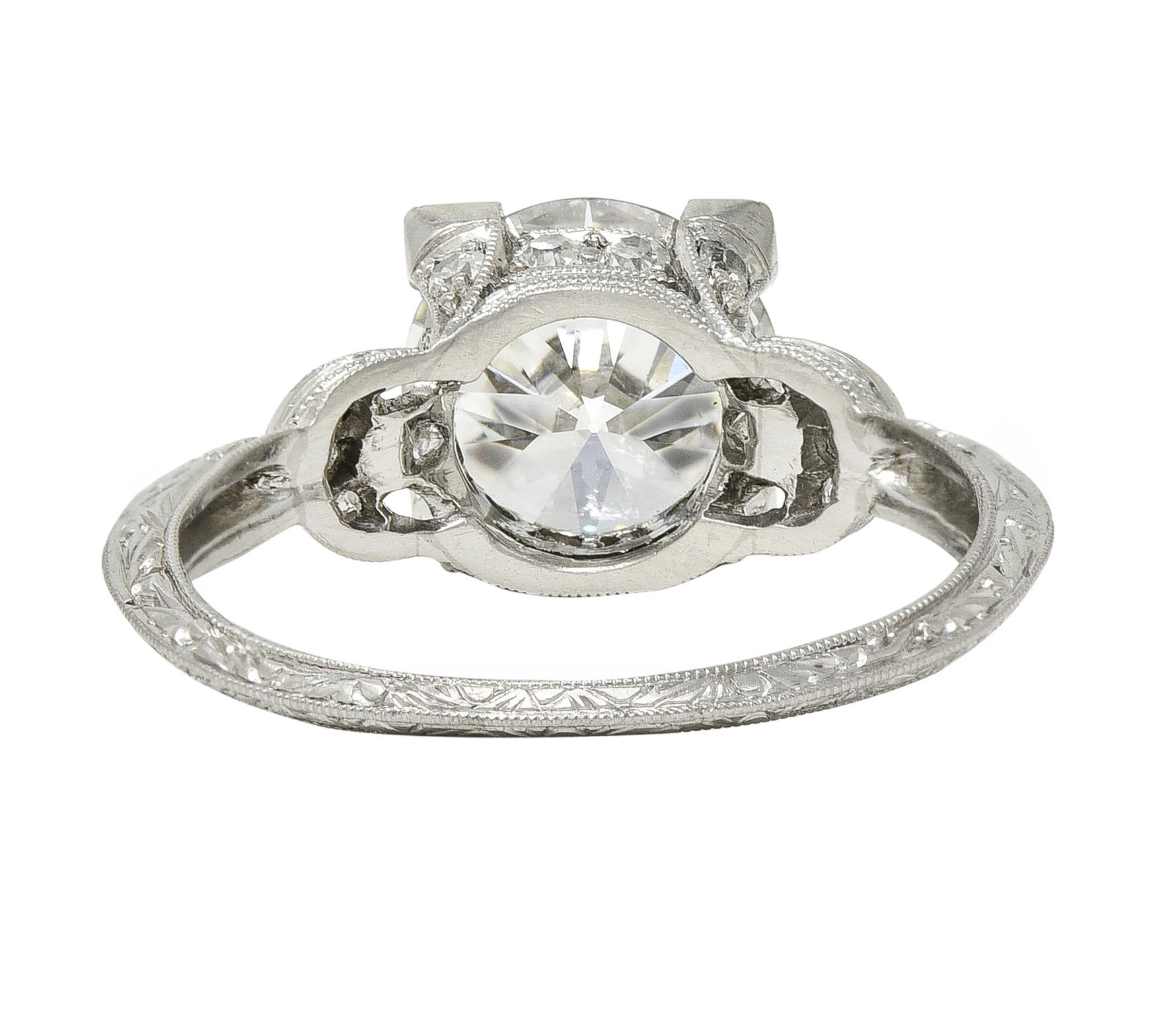 Art Deco 2.36 CTW Old European Diamond Platinum Wheat Vintage Engagement Ring For Sale 1