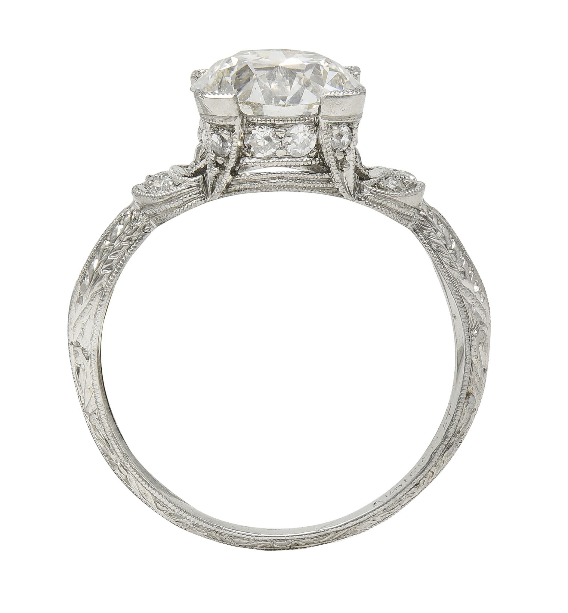 Art Deco 2.36 CTW Old European Diamond Platinum Wheat Vintage Engagement Ring For Sale 2