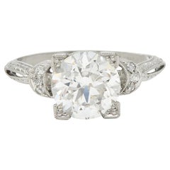 Art Deco 2.36 CTW Old European Diamond Platinum Wheat Vintage Engagement Ring