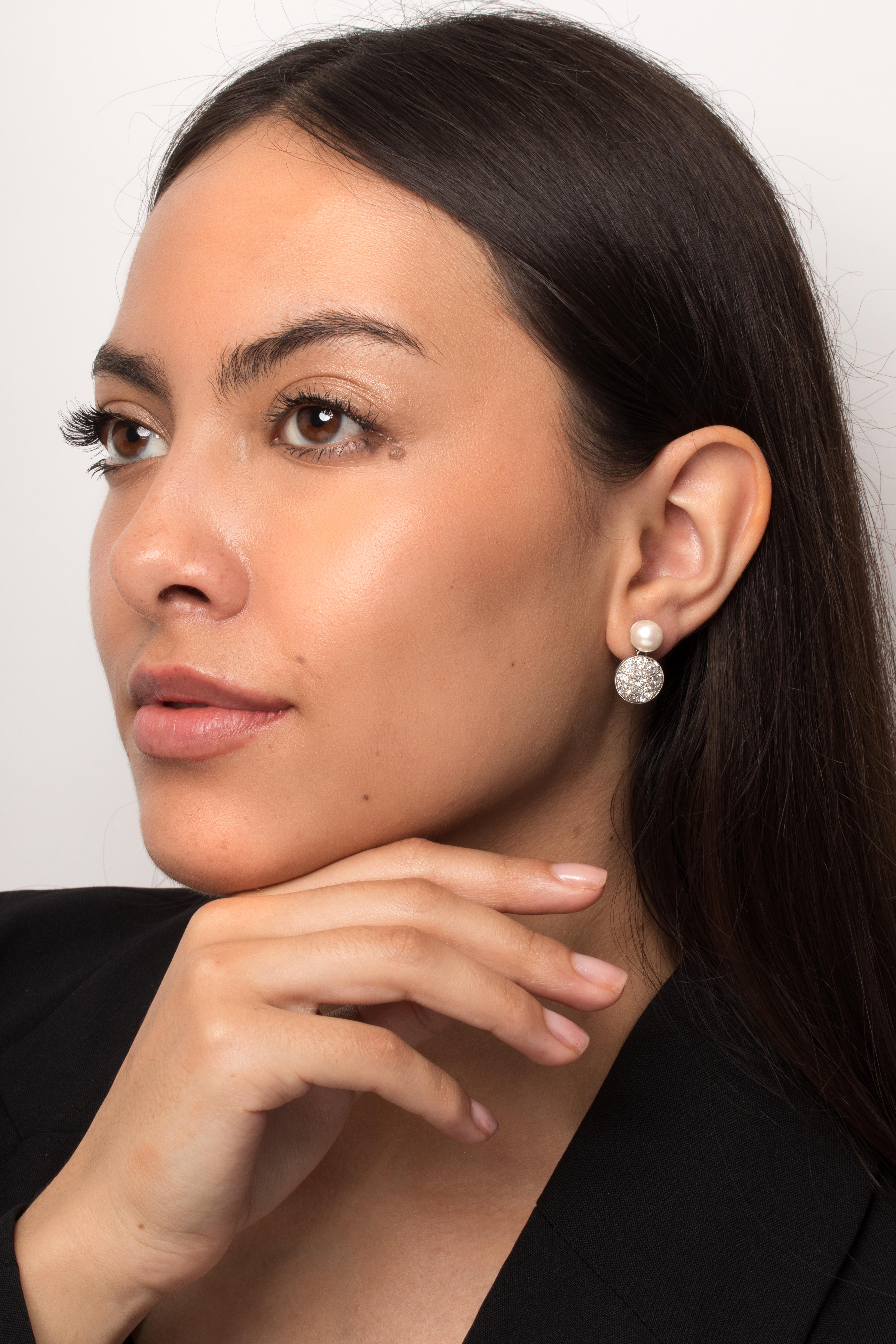 Old European Cut Art Deco 2.36ct Diamond and Pearl Drop Earrings, c.1920s For Sale