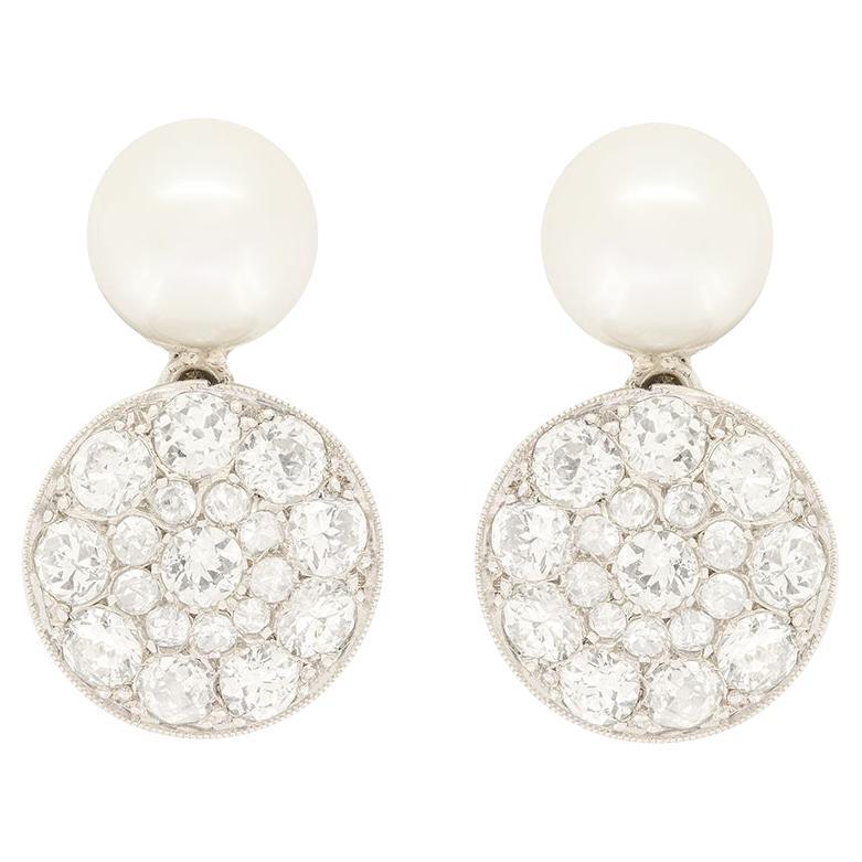 Art Deco 2.36ct Diamond and Pearl Drop Earrings, c.1920s