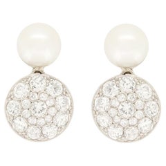 Art Deco 2.36ct Diamond and Pearl Drop Earrings, c.1920s
