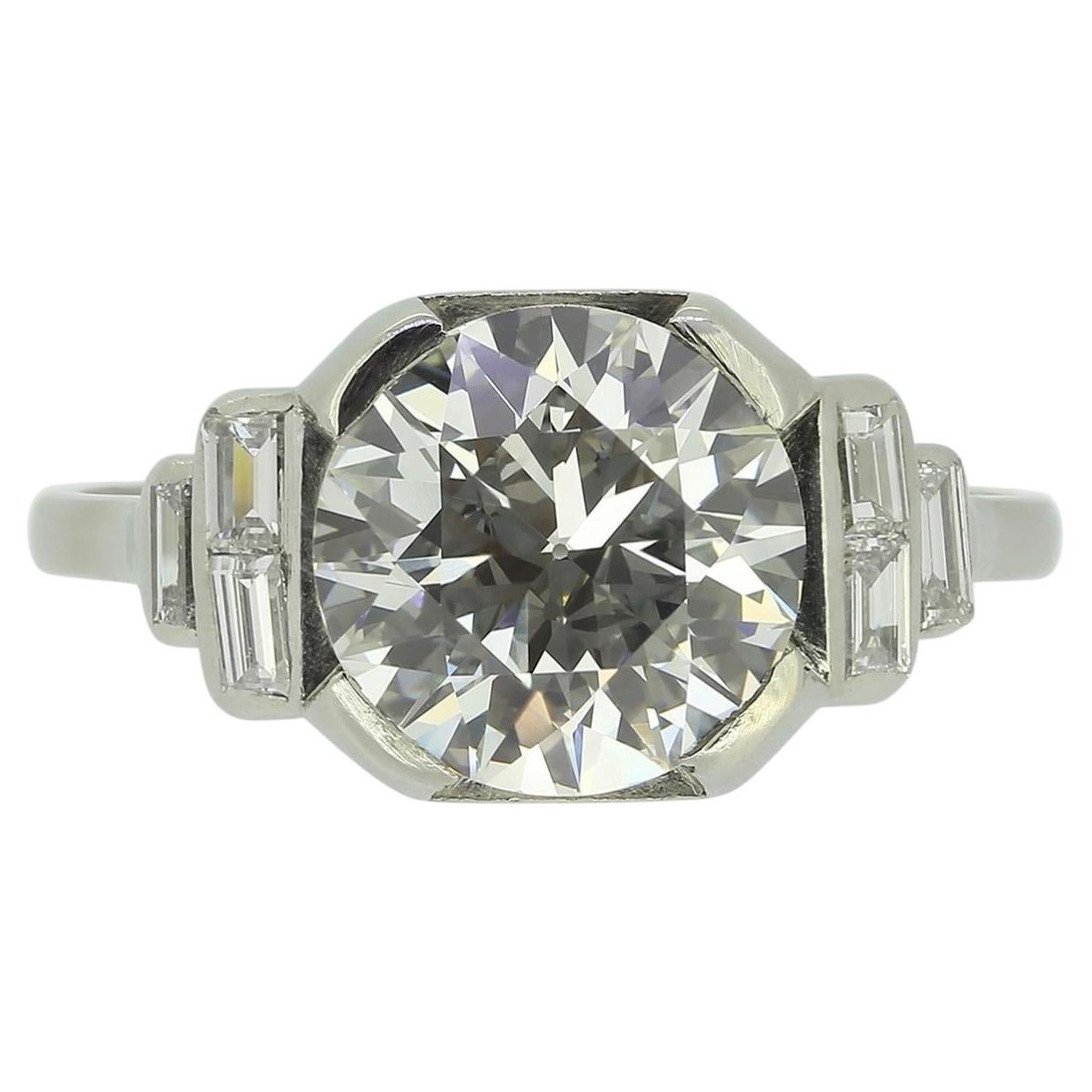 Art Deco 2.37 Carat Diamond Engagement Ring For Sale