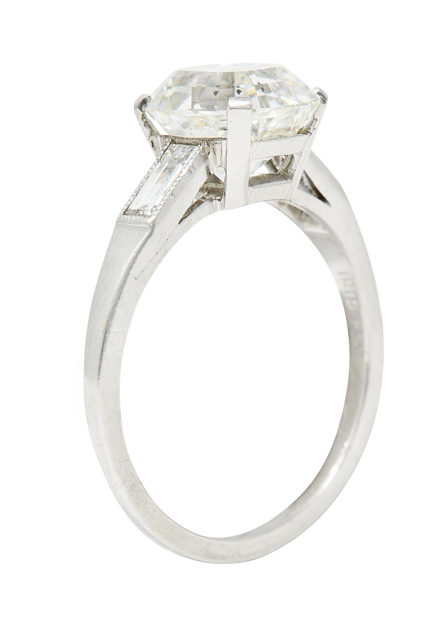 Art Deco 2.37 Carats Emerald Cut Diamond Platinum Engagement Ring 5