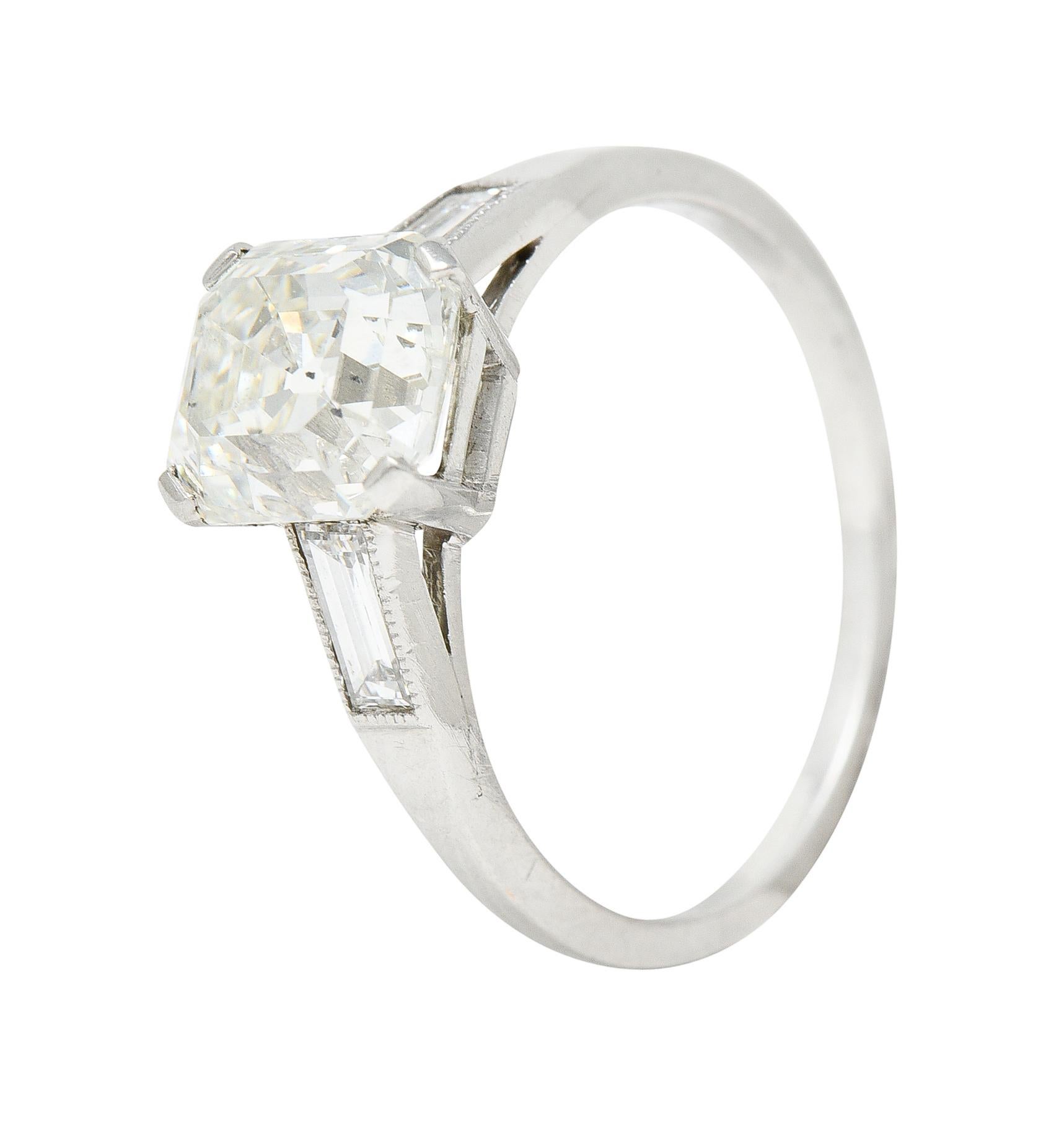 Art Deco 2.37 Carats Emerald Cut Diamond Platinum Engagement Ring 6