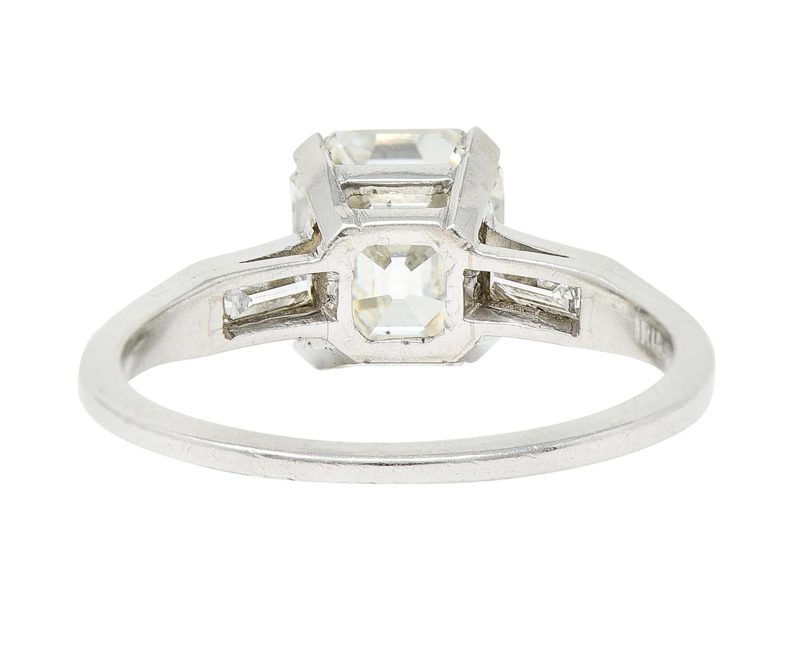 Art Deco 2.37 Carats Emerald Cut Diamond Platinum Engagement Ring In Excellent Condition In Philadelphia, PA