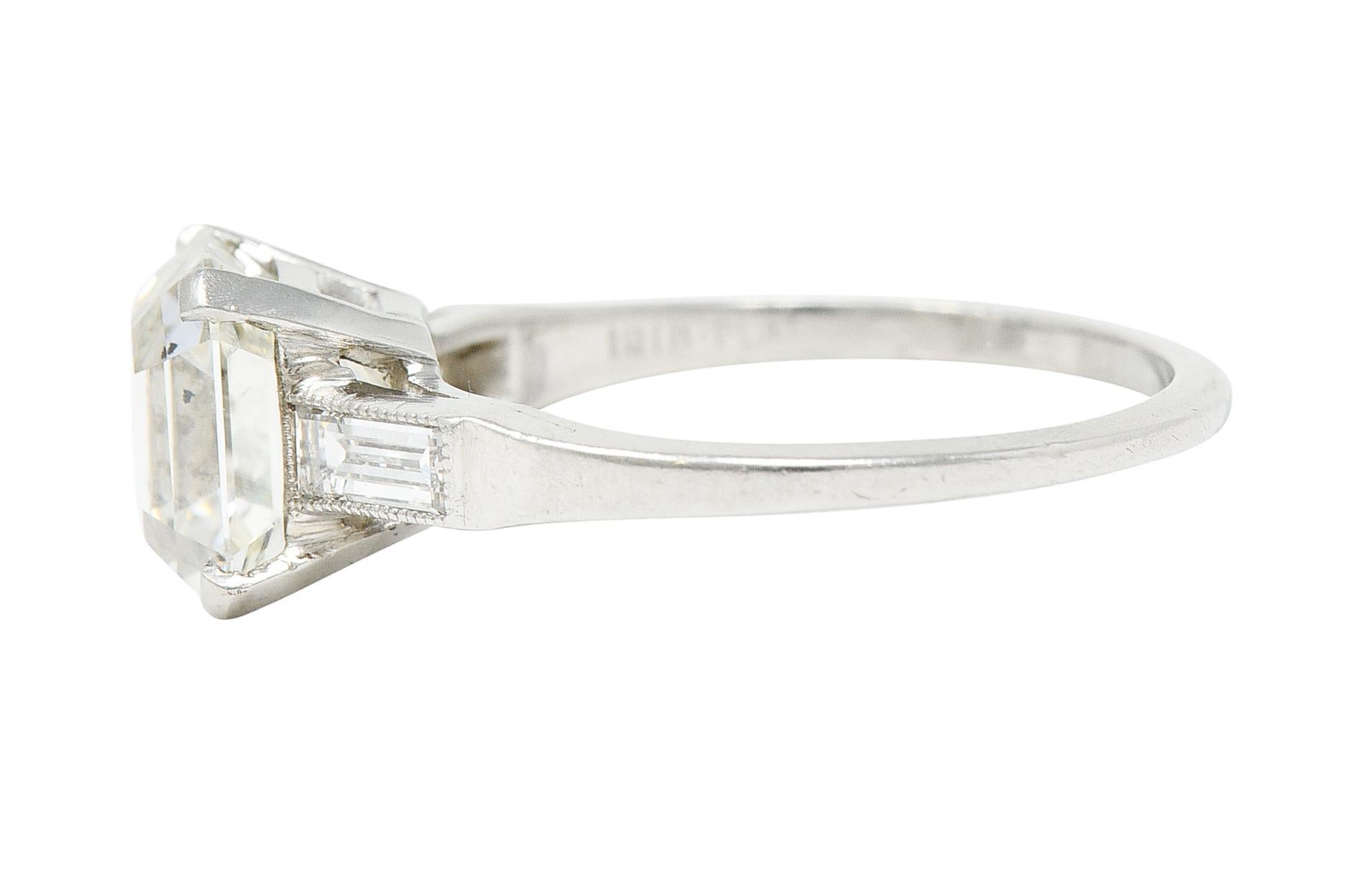 Women's or Men's Art Deco 2.37 Carats Emerald Cut Diamond Platinum Engagement Ring