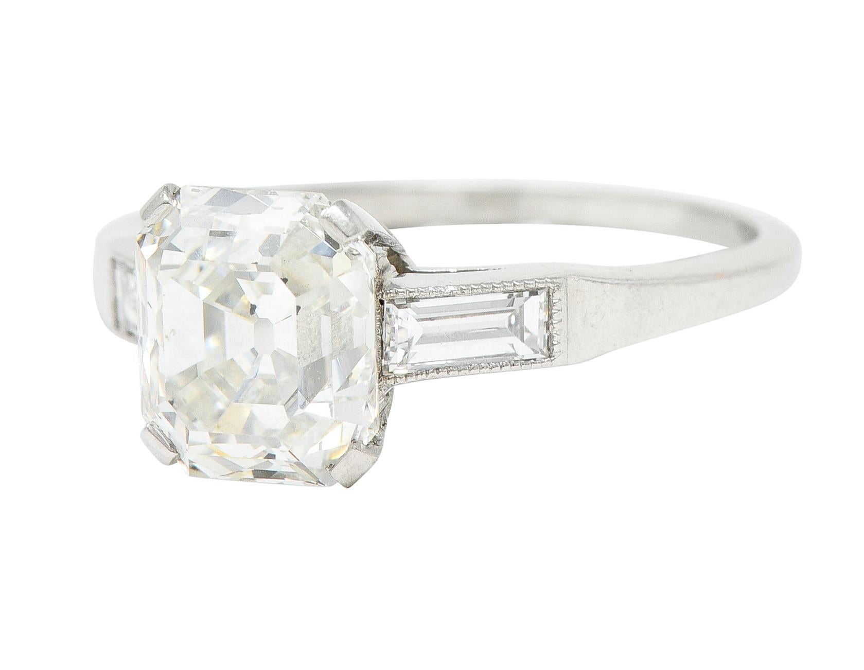 Art Deco 2.37 Carats Emerald Cut Diamond Platinum Engagement Ring 1