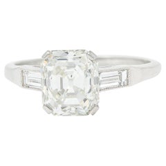 Art Deco 2.37 Carats Emerald Cut Diamond Platinum Engagement Ring