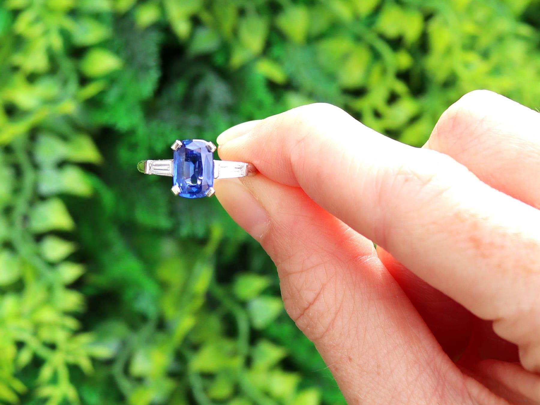 A stunning, fine and impressive antique Art Deco 2.38 carat Burmese sapphire and 0.30 carat diamond, platinum ring; part of our sapphire engagement rings collection.

This stunning, fine and impressive Burmese sapphire ring has been crafted in