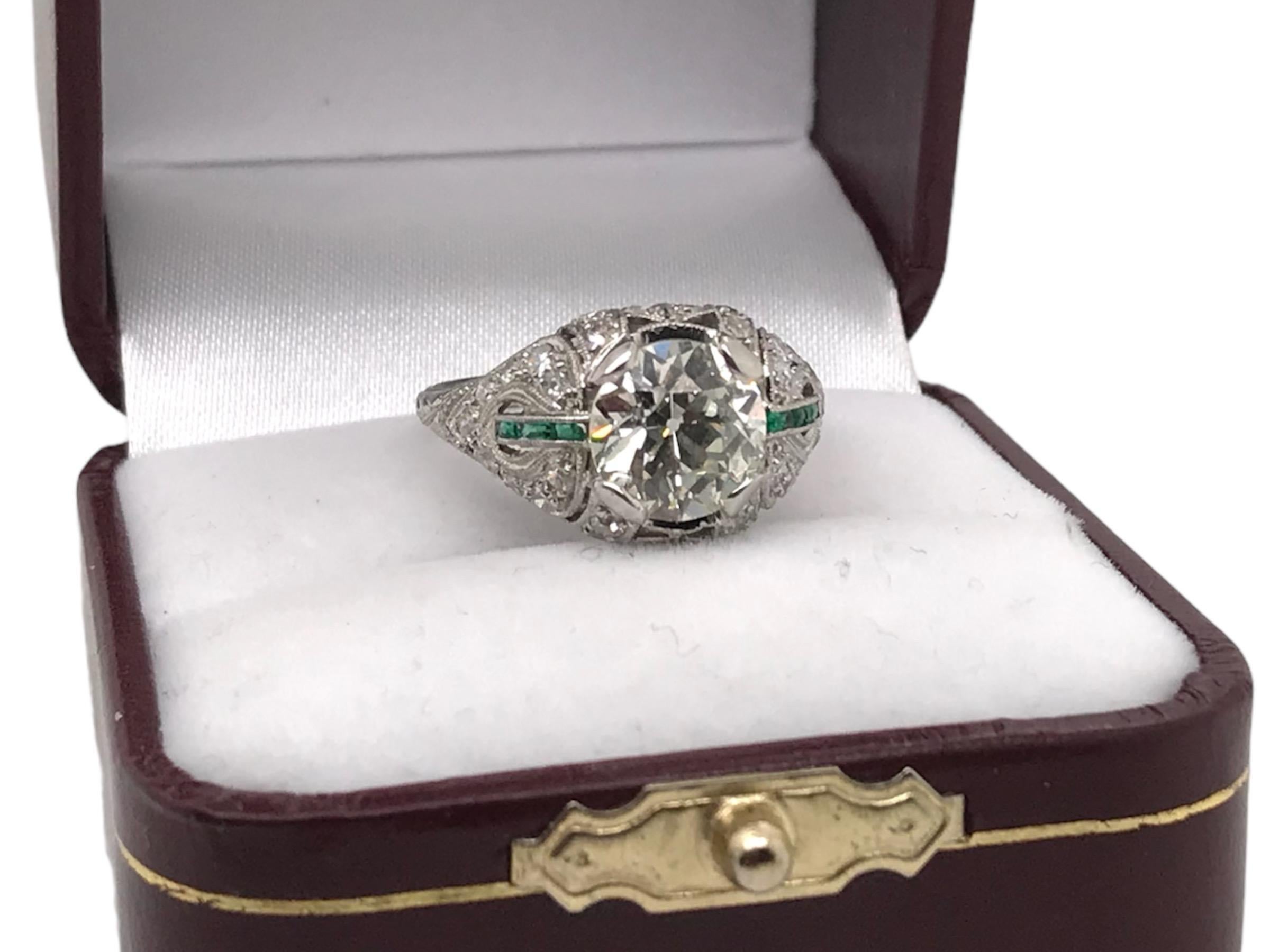 Art Deco 2.38 Carat Old European Cut Diamond Platinum Engagement Ring 6