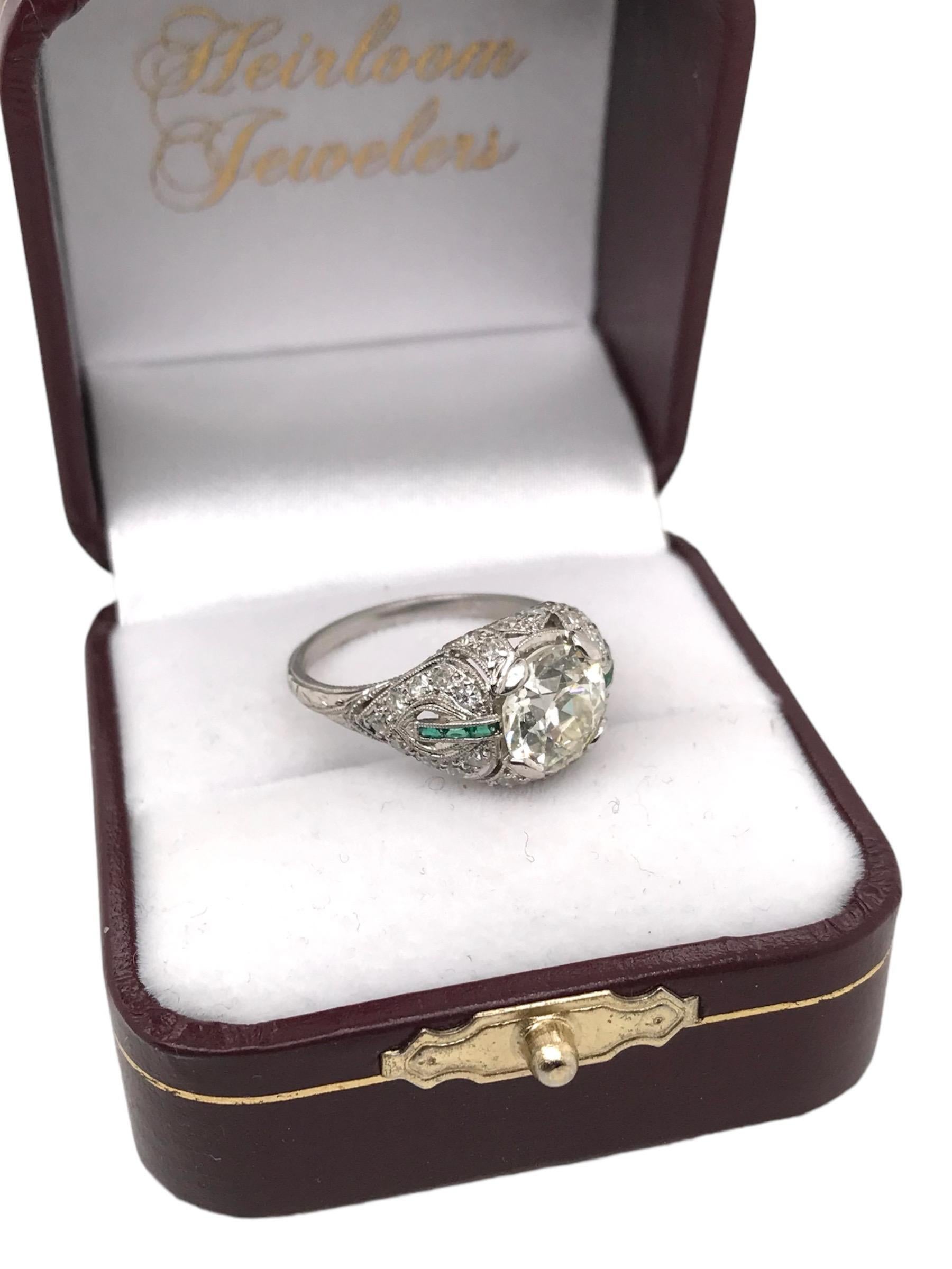 Art Deco 2.38 Carat Old European Cut Diamond Platinum Engagement Ring 7