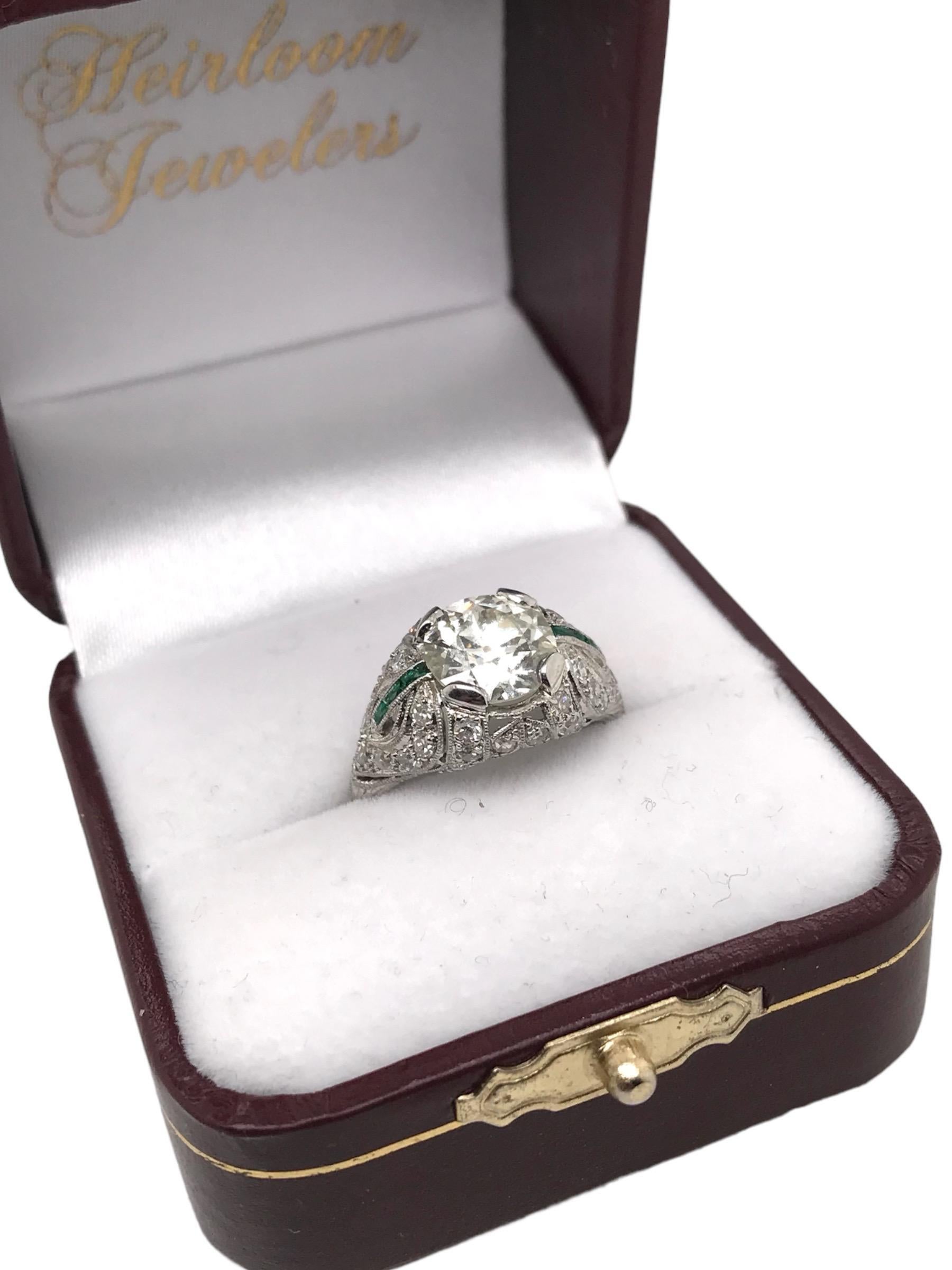 Art Deco 2.38 Carat Old European Cut Diamond Platinum Engagement Ring 8