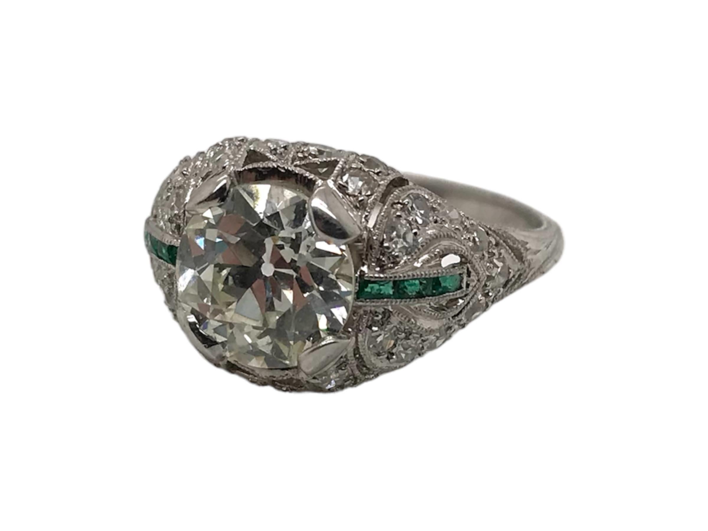 Art Deco 2.38 Carat Old European Cut Diamond Platinum Engagement Ring In Excellent Condition In Montgomery, AL