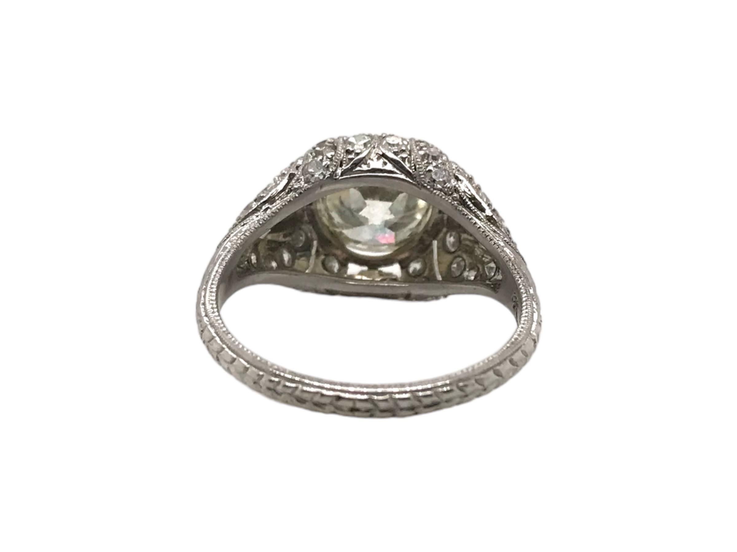 Women's Art Deco 2.38 Carat Old European Cut Diamond Platinum Engagement Ring