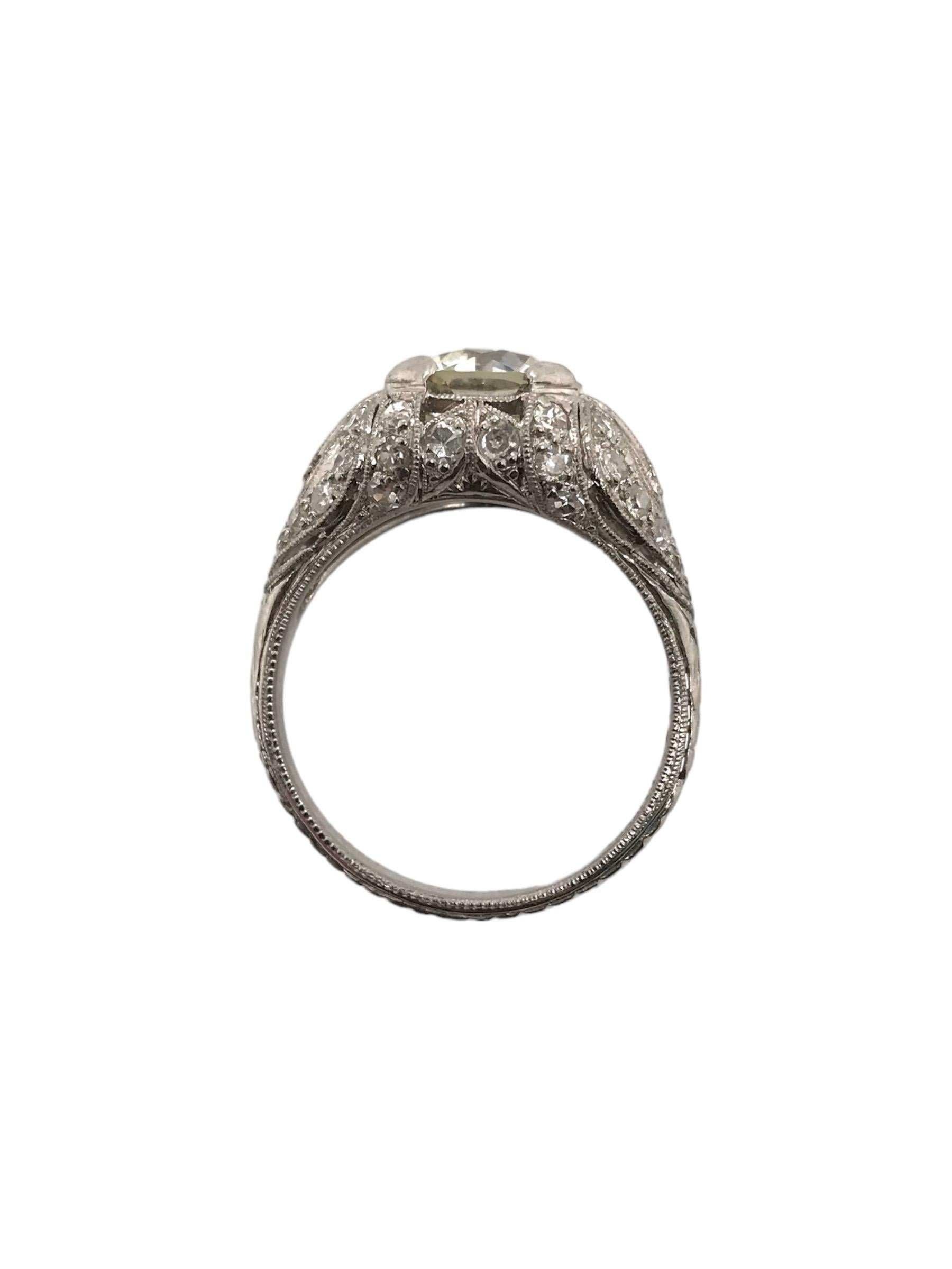 Art Deco 2.38 Carat Old European Cut Diamond Platinum Engagement Ring 1