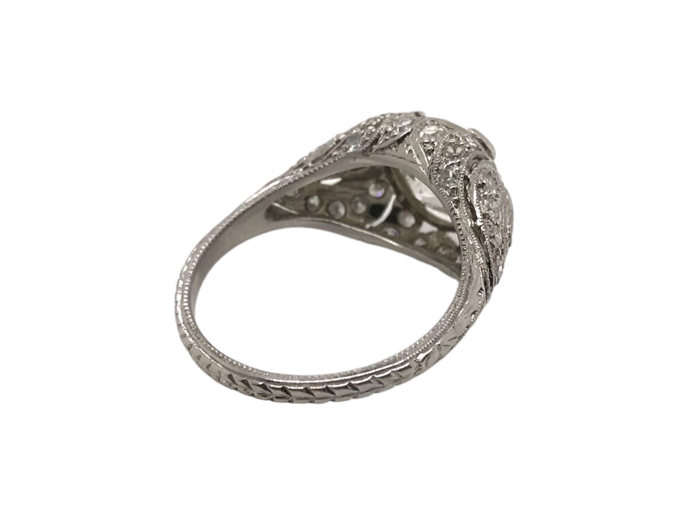 Art Deco 2.38 Carat Old European Cut Diamond Platinum Engagement Ring 2