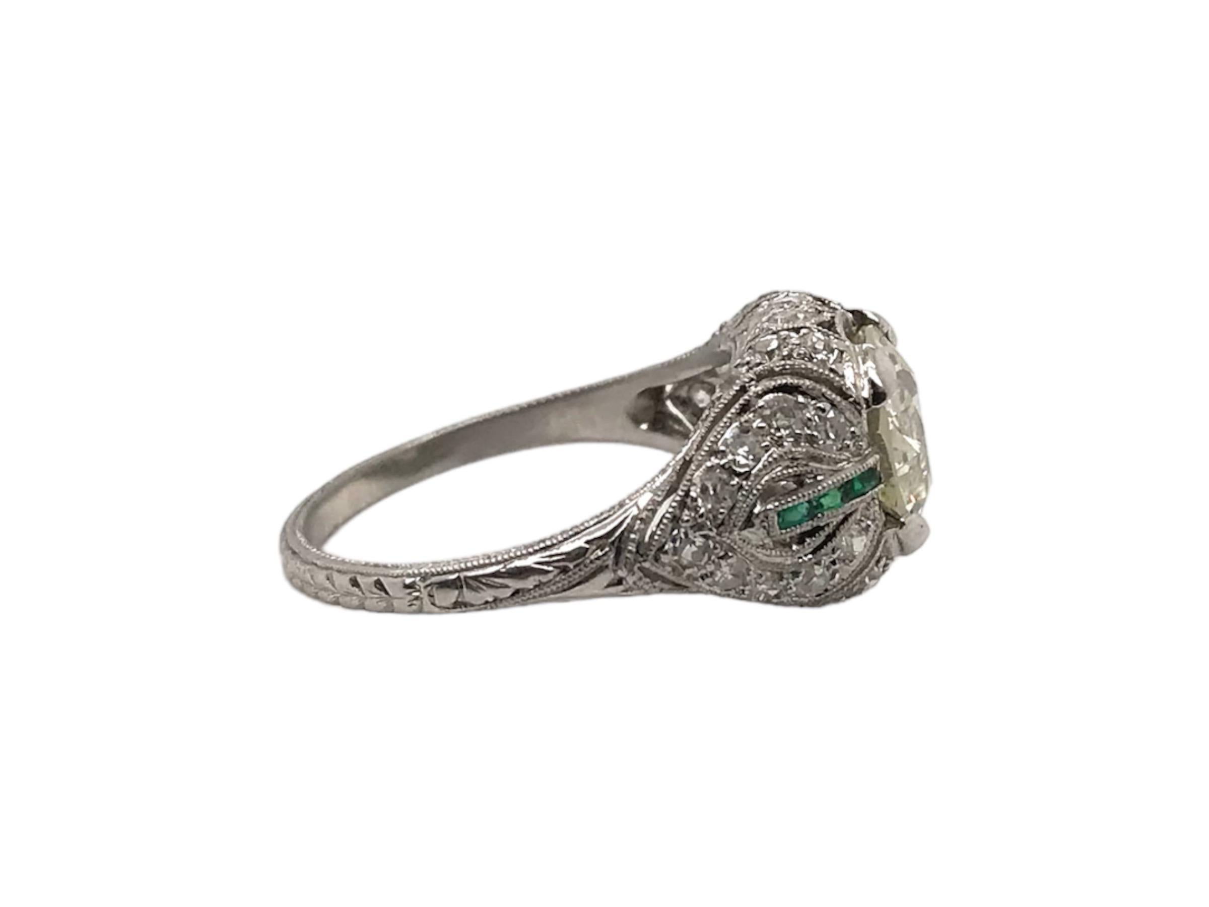 Art Deco 2.38 Carat Old European Cut Diamond Platinum Engagement Ring 3