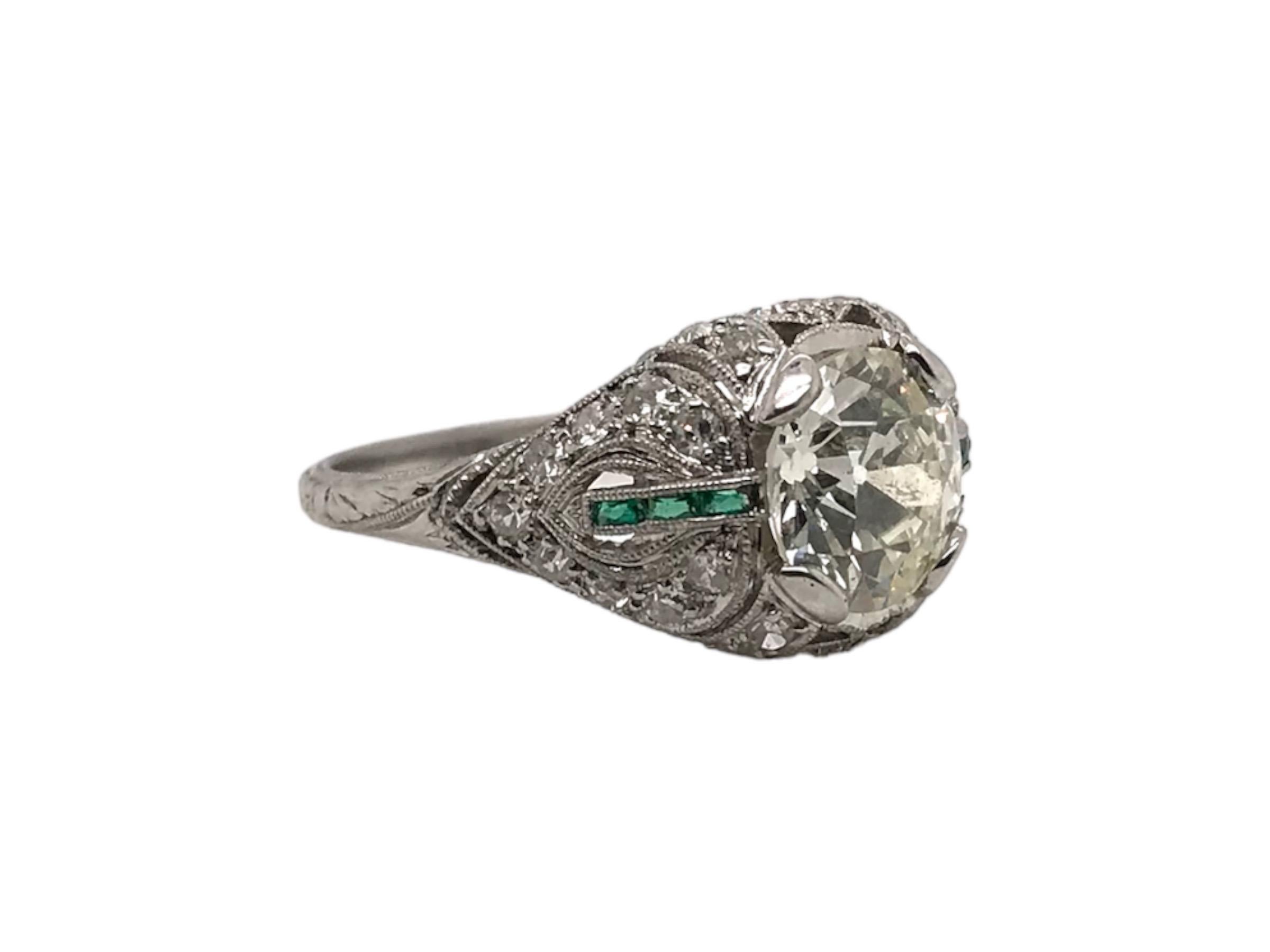 Art Deco 2.38 Carat Old European Cut Diamond Platinum Engagement Ring 4