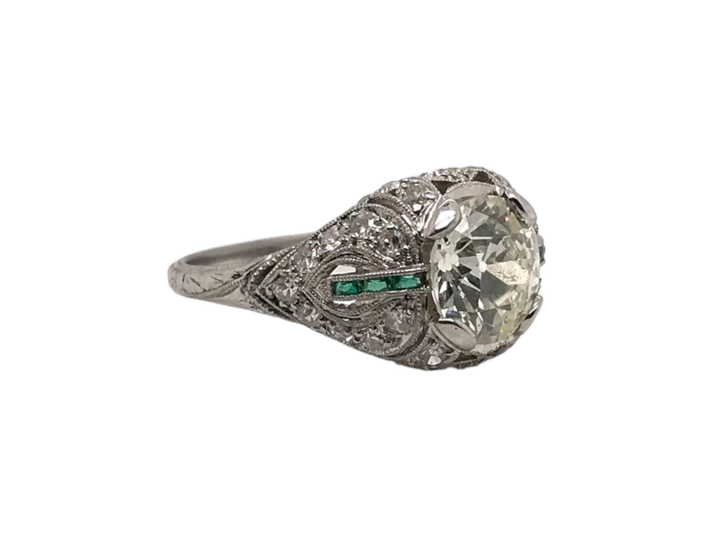 Art Deco 2.38 Karat Diamant-Verlobungsring aus Platin mit alteuropäischem Schliff 2