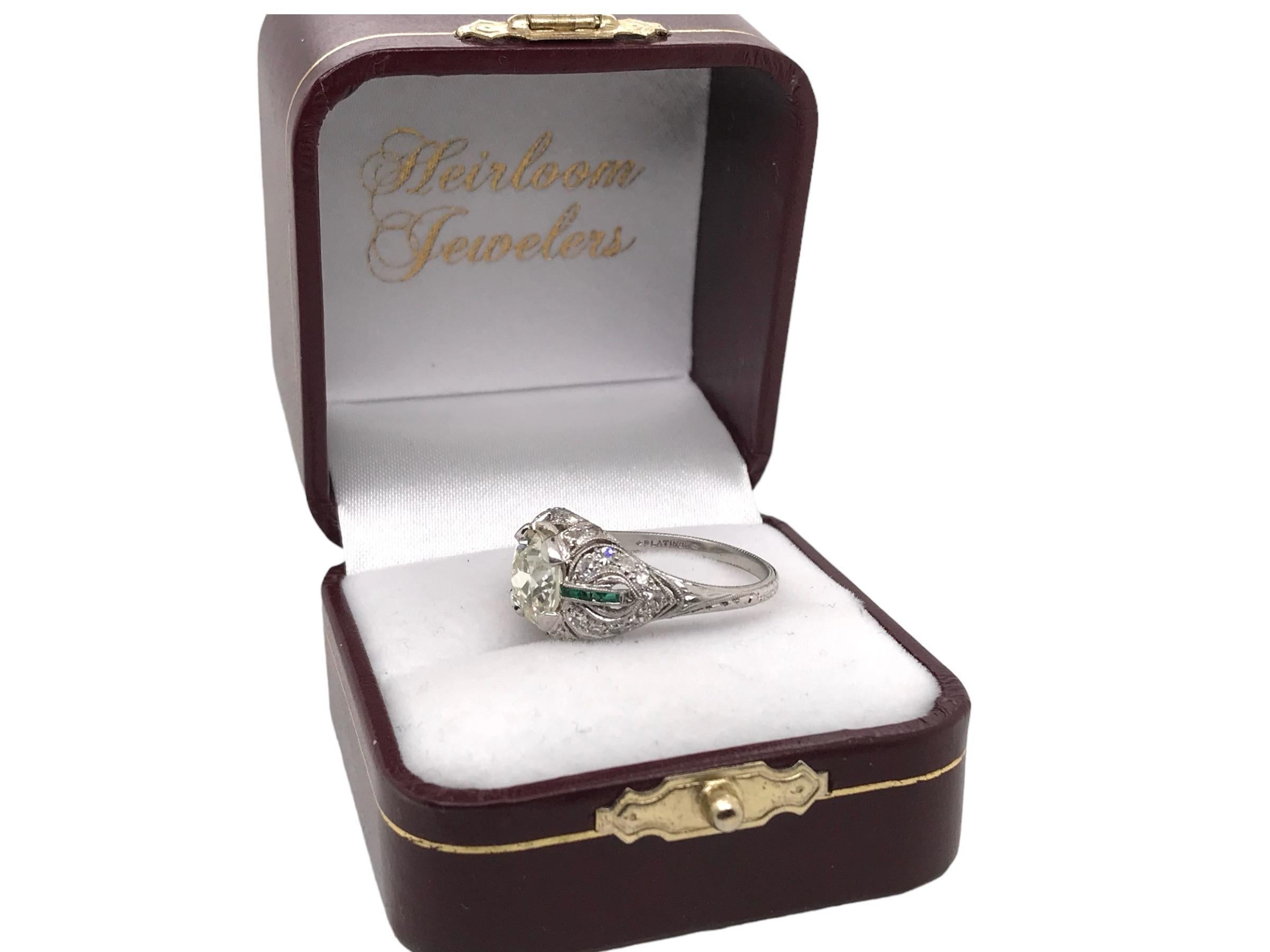 Art Deco 2.38 Carat Old European Cut Diamond Platinum Engagement Ring 5