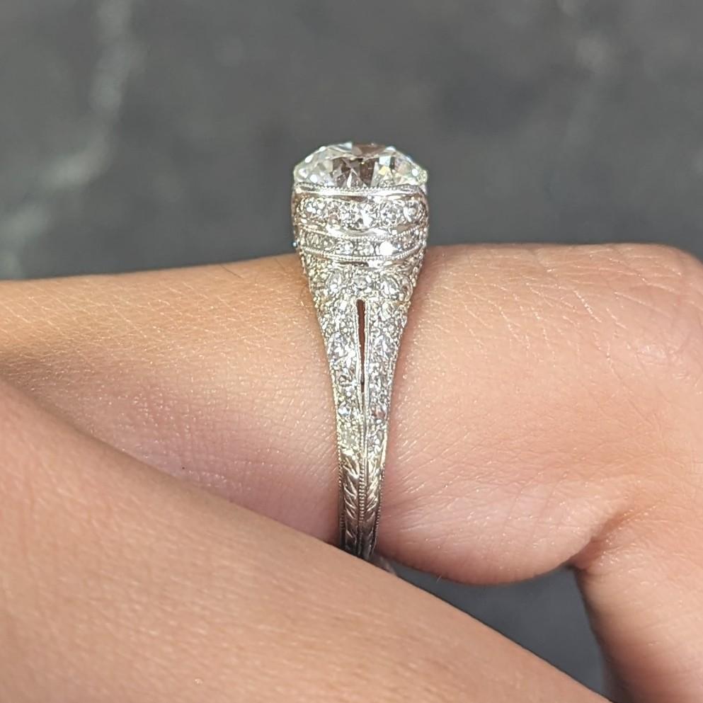 Art Deco 2.38 CTW Old European Diamond Platinum V Engagement Ring GIA For Sale 10