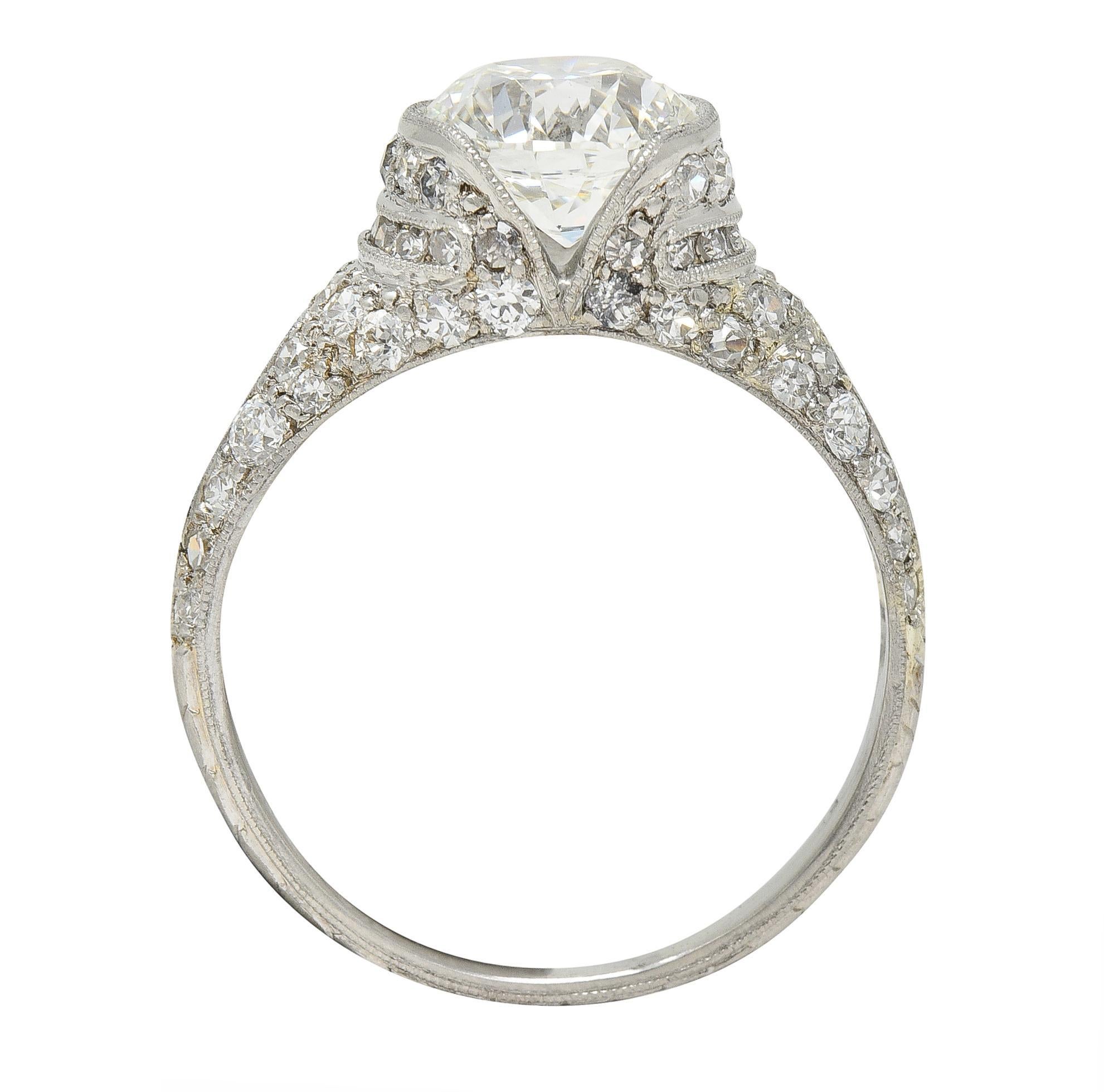 Old European Cut Art Deco 2.38 CTW Old European Diamond Platinum V Engagement Ring GIA For Sale
