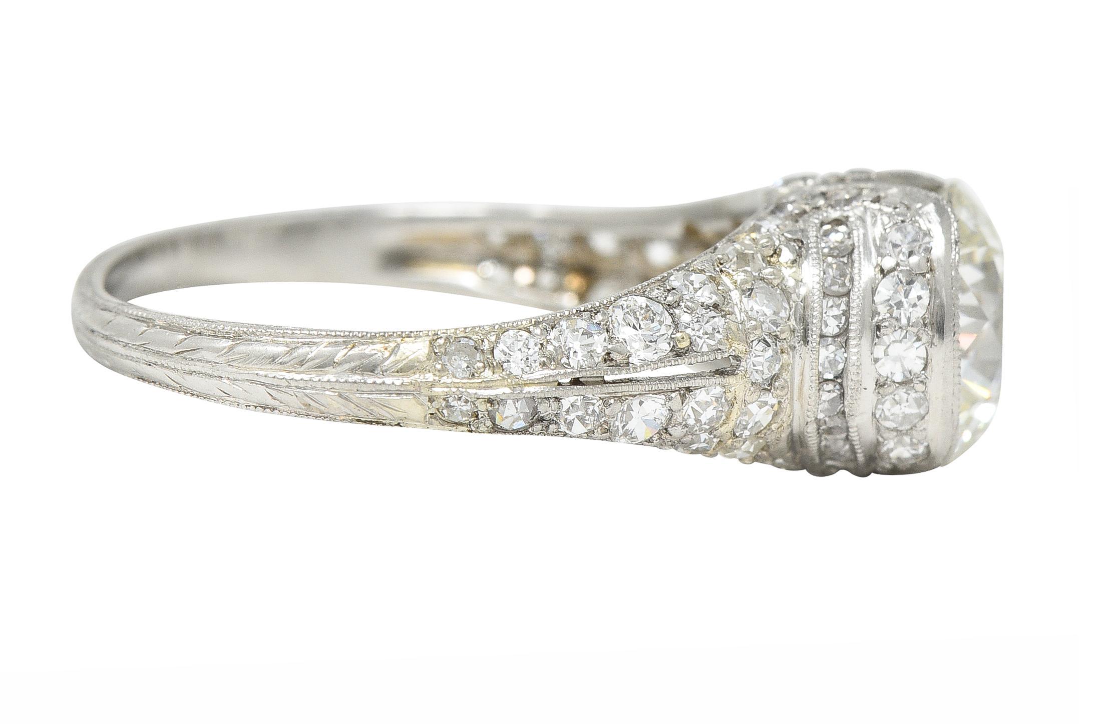 Women's or Men's Art Deco 2.38 CTW Old European Diamond Platinum V Engagement Ring GIA For Sale