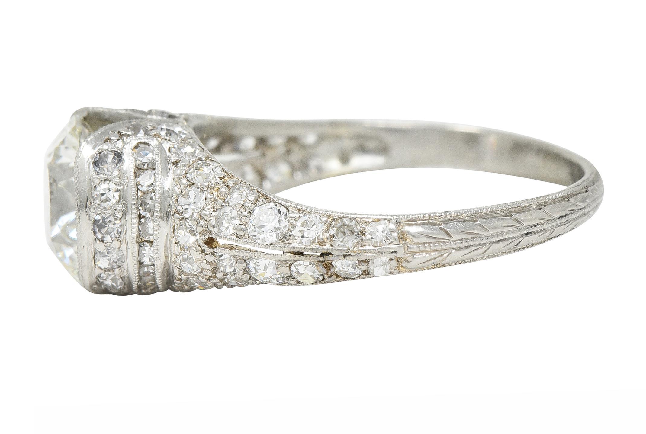 Art Deco 2.38 CTW Old European Diamond Platinum V Engagement Ring GIA For Sale 2