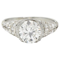 Vintage Art Deco 2.38 CTW Old European Diamond Platinum V Engagement Ring GIA