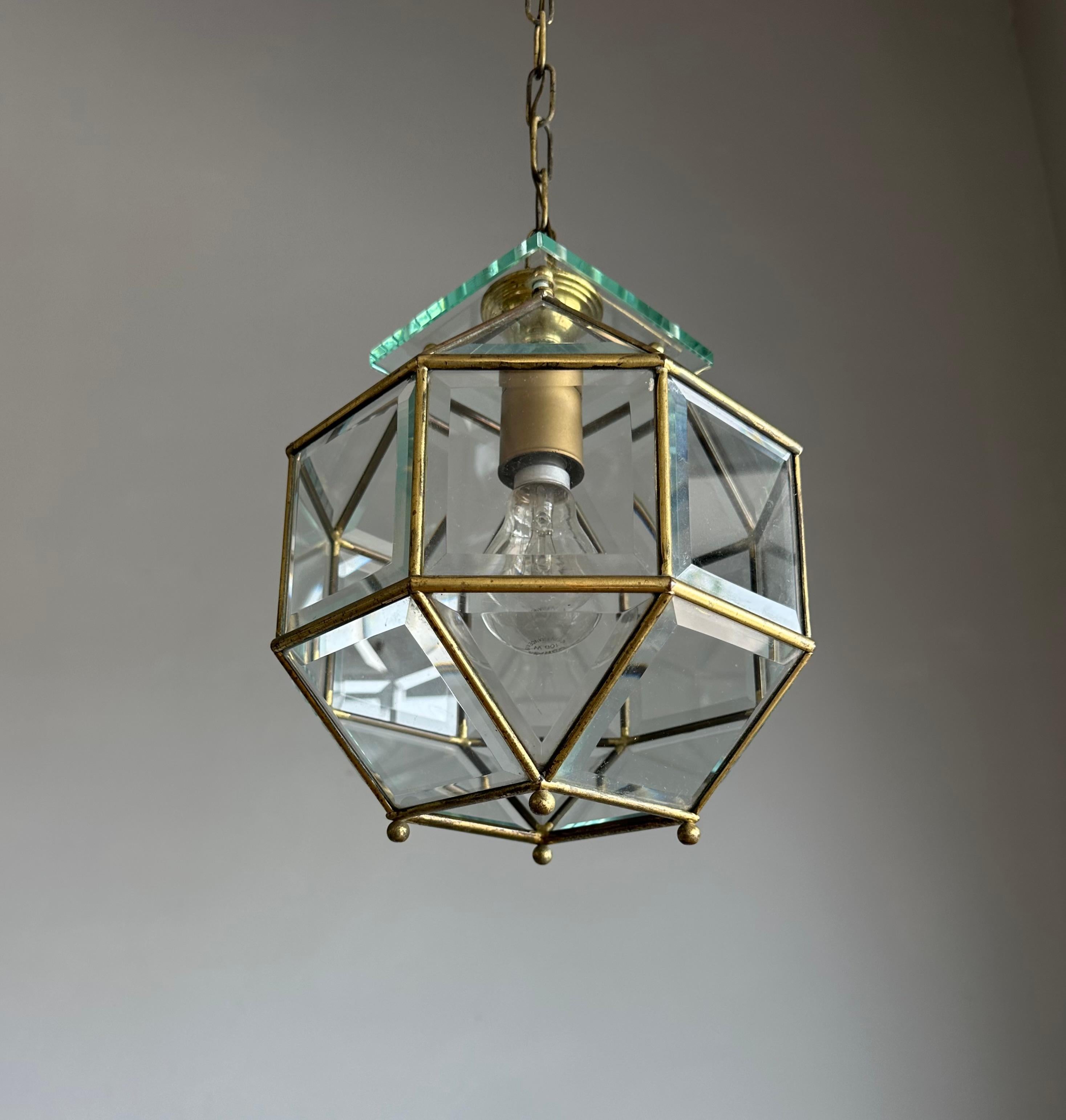 Art Deco 24 Pannelli di vetro smussato e pendente in ottone, plafoniera, lanterna anni '20 in vendita 5