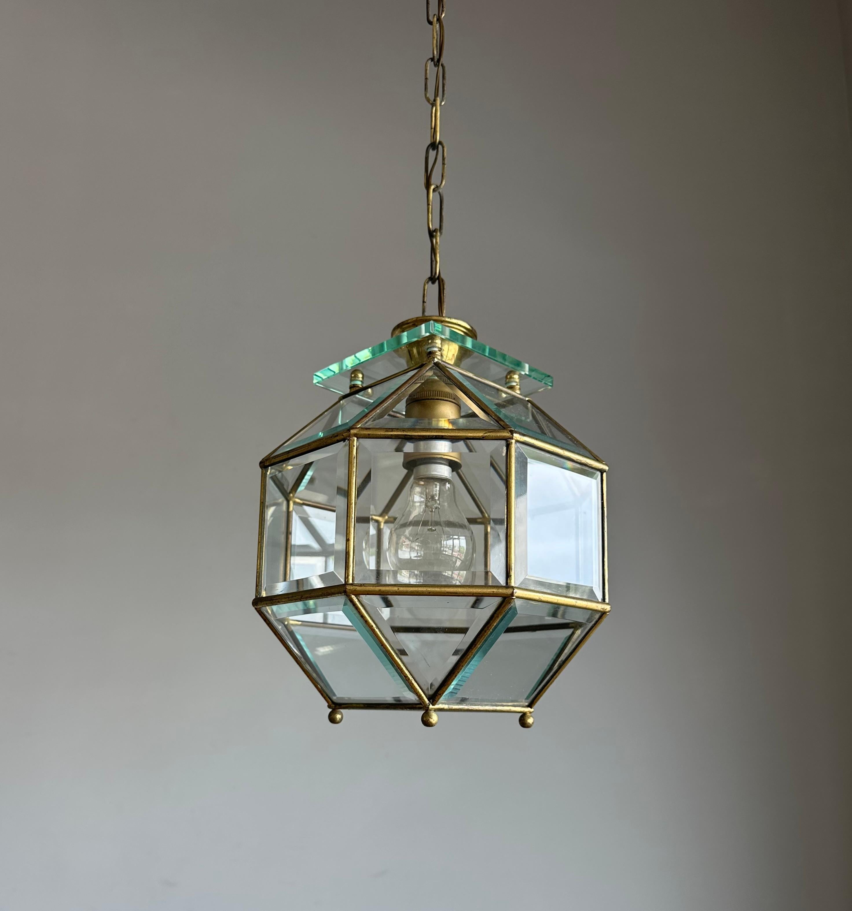 Art Deco 24 Pannelli di vetro smussato e pendente in ottone, plafoniera, lanterna anni '20 in vendita 10