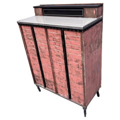 Art Deco 24 Drawer Dental Cabinet, Pink Distressed Wood, Glass, 1938