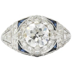 Art Deco 2.40 Carat Diamond Sapphire Diamond Alternative Engagement Ring GIA