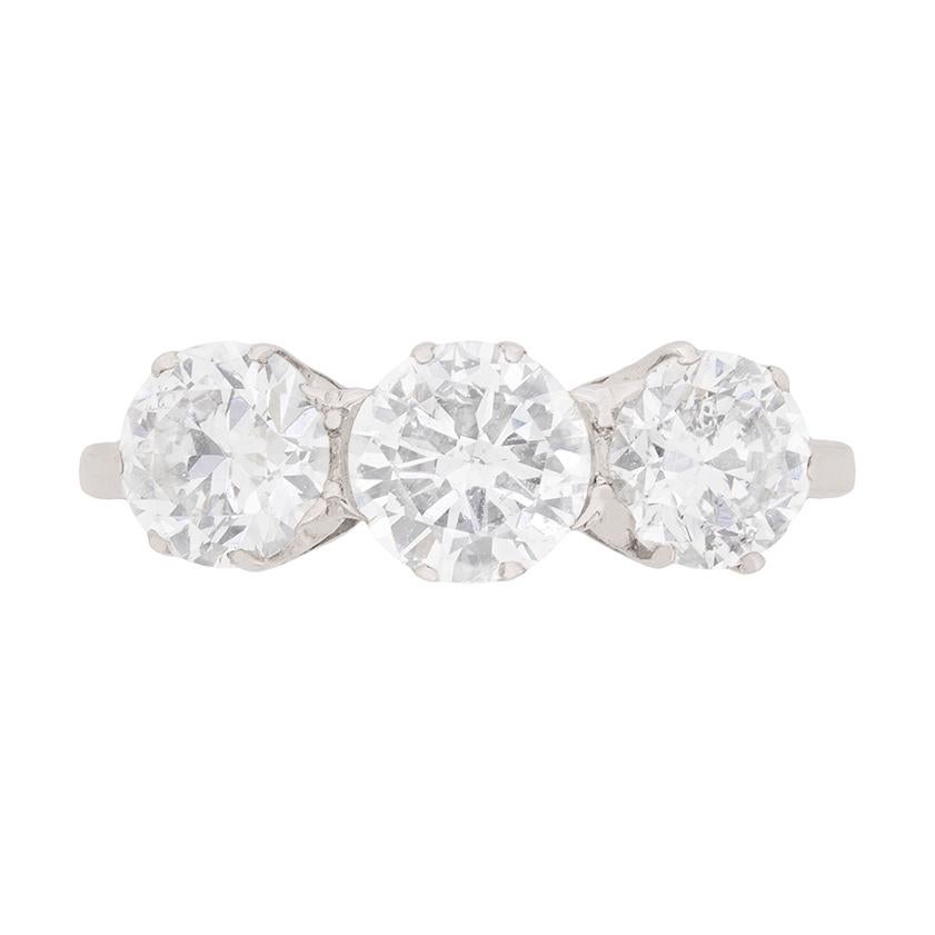 Art Deco 2.40 Carat Diamond Three-Stone Engagement Ring, circa 1920s